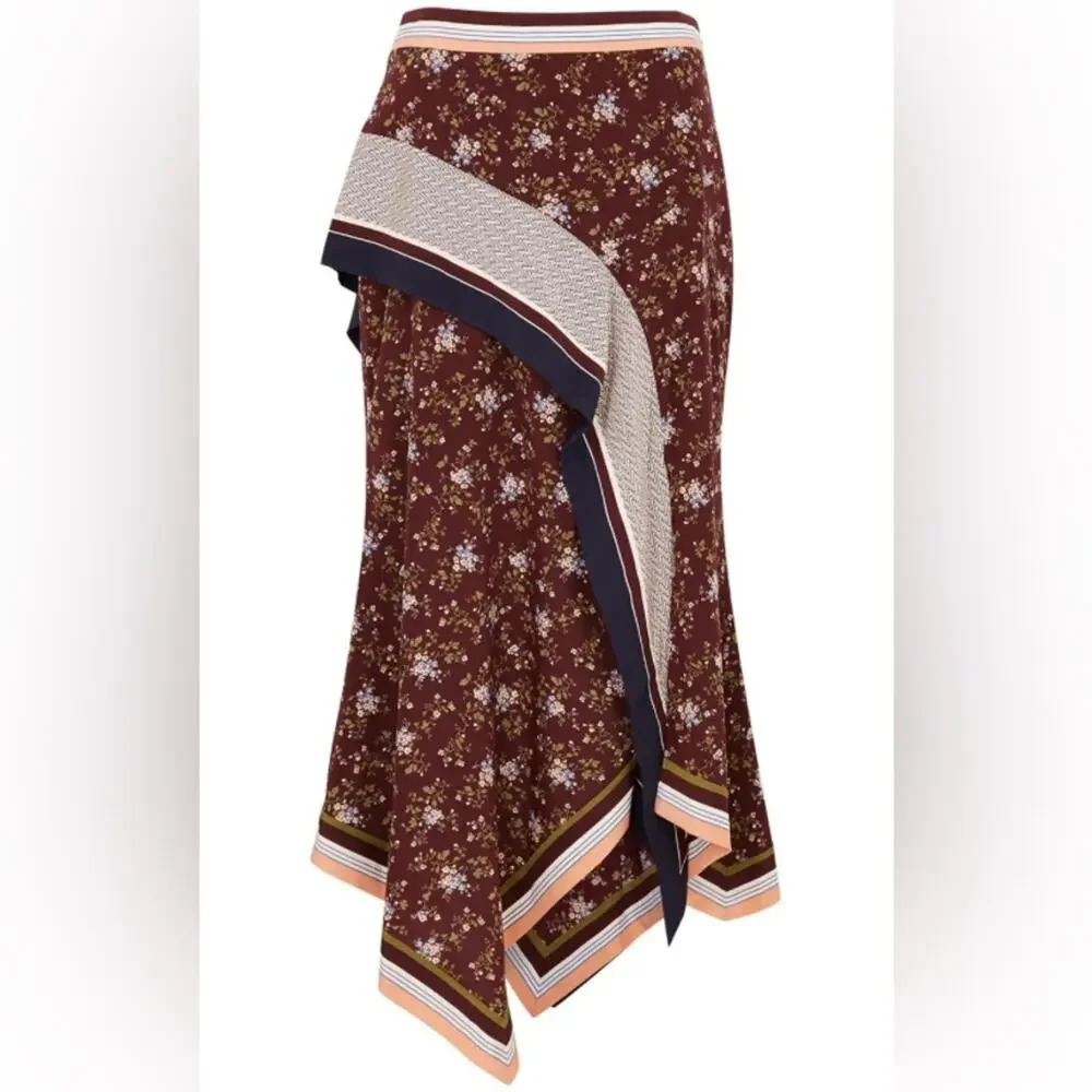 NWT Veronica Beard Kandi Scarf Print Handkerchief Hem Silk Skirt Multi Size 10